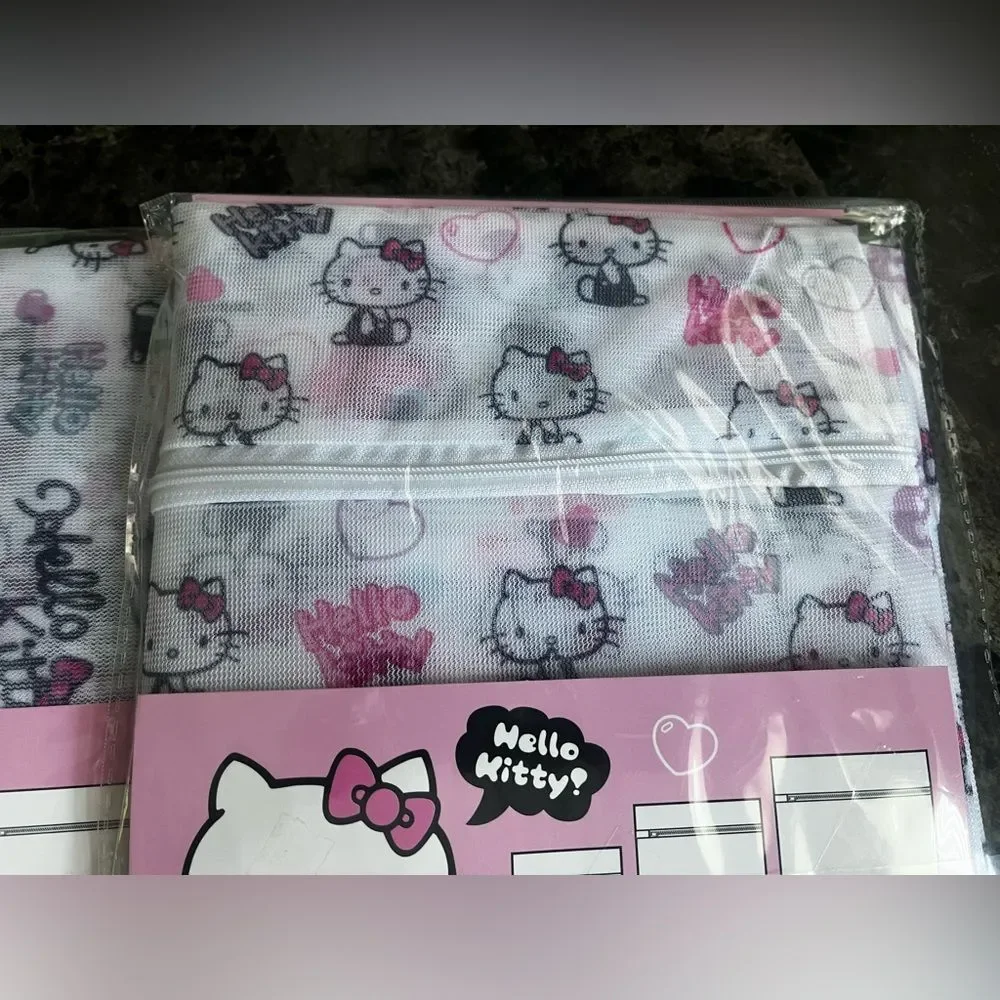 2 Sets Sanrio Hello Kitty Allover Print Laundry Net Bag Pink 3pcs Storage Travel